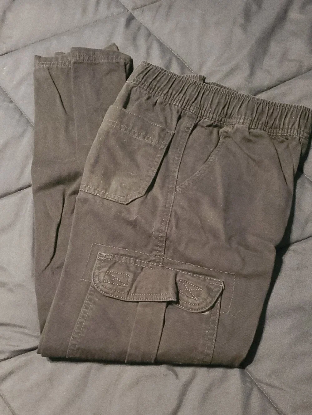 Kids Elastic Waist Cargo Pants In Gray And Navy